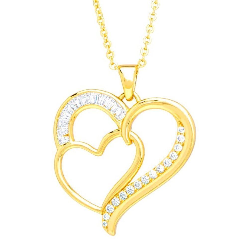 Double Heart Glitter and Golden Necklace - NWT